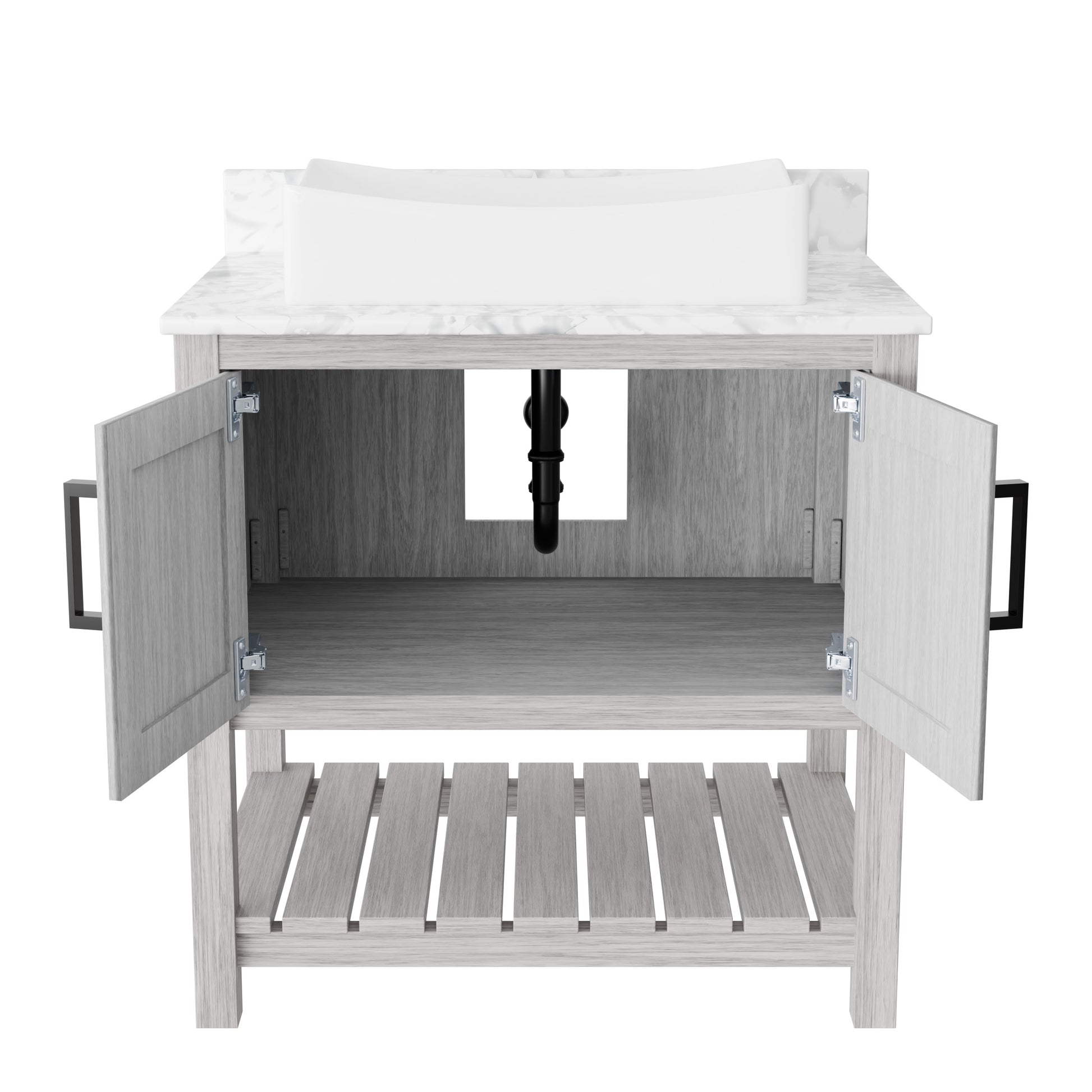 Novatto 30-inch bathroom vanity with Carrara white marble countertop and sink, modern accessory for bathroom decor.