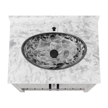 30-inch Novatto bath vanity with Carrara white marble counter and sink, featuring elegant, natural stone surface and modern design.