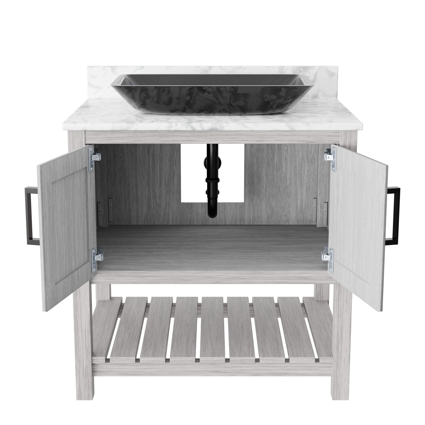 30-inch Novatto bathroom vanity with Carrara white marble counter and integrated sink, showcasing a sleek, modern design.
