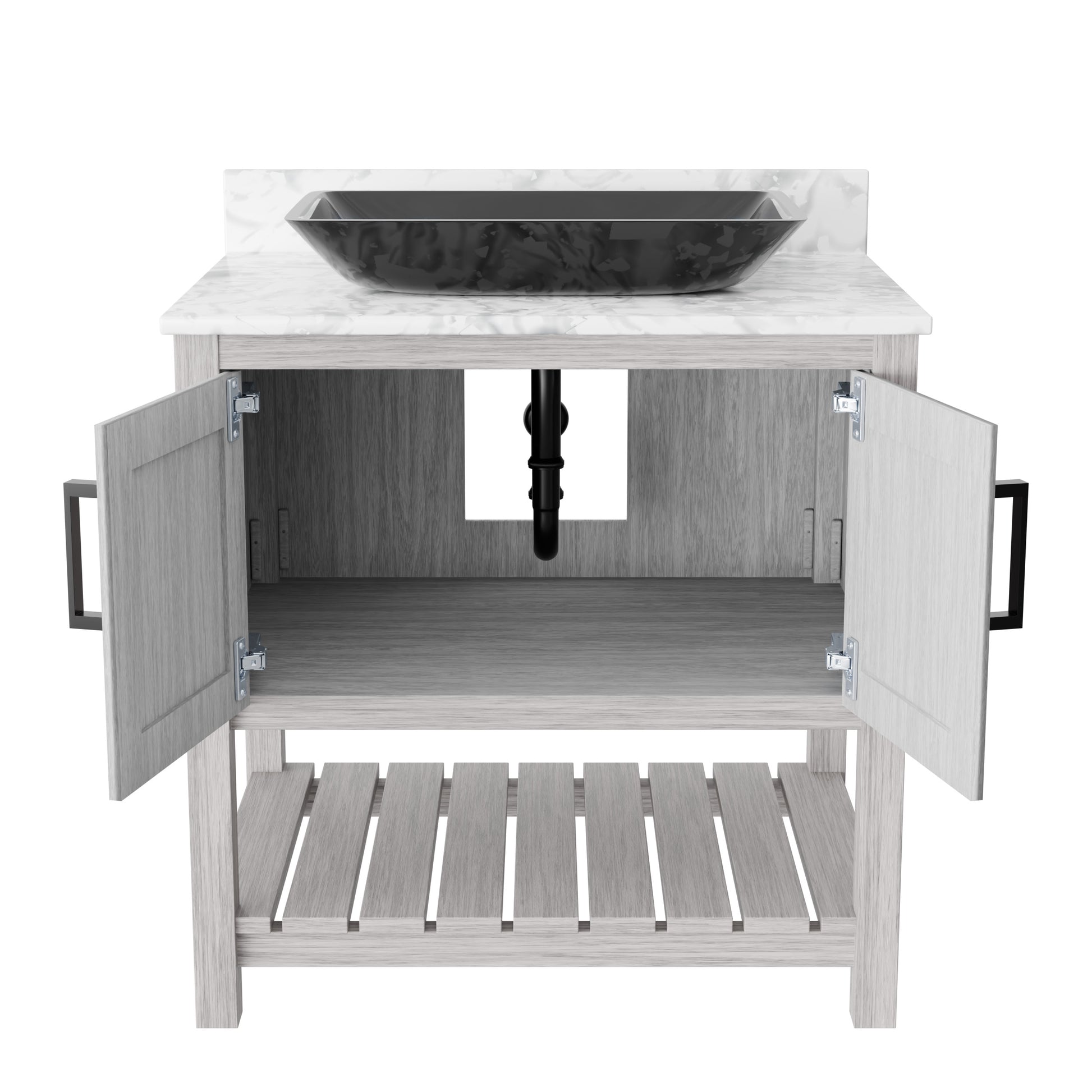 30-inch Novatto bathroom vanity with Carrara white marble counter and integrated sink, showcasing a sleek, modern design.