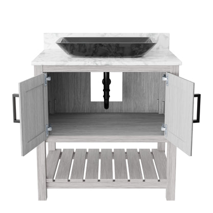 30-inch Novatto bathroom vanity with Carrara white marble counter and integrated sink, showcasing a sleek, modern design.