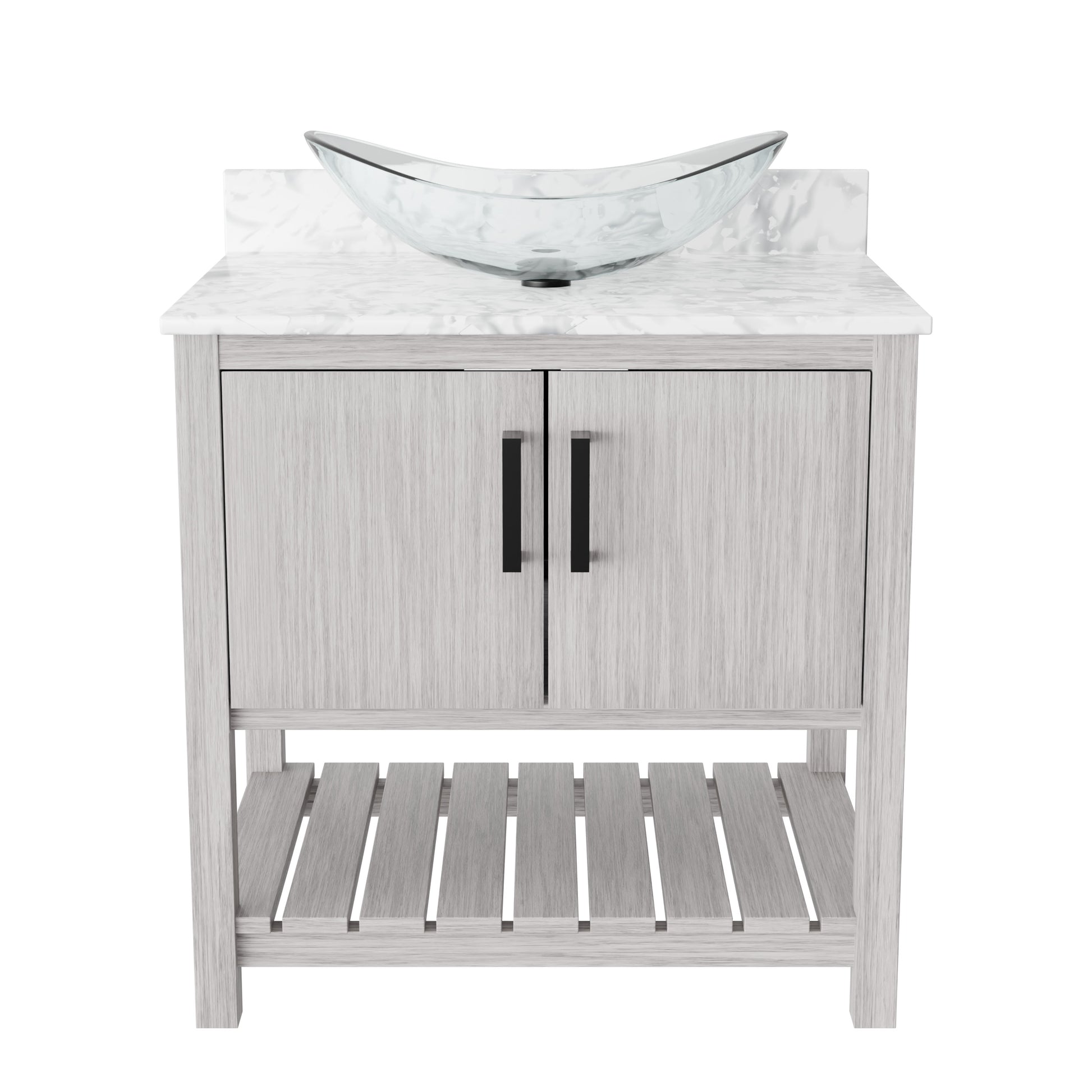 30-inch Novatto bath vanity with Carrara white marble counter and sink, featuring modern design and elegant finish.