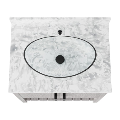 30-inch Novatto bath vanity with Carrara white marble countertop and integrated sink, showcasing elegant bathroom accessory design.