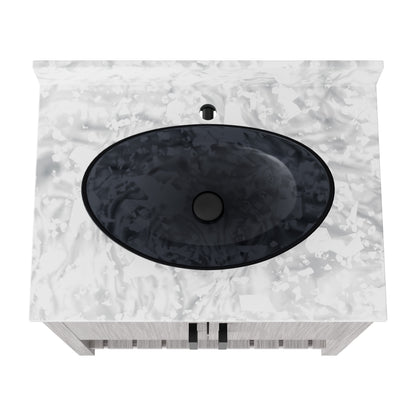 30-inch Novatto bath vanity with Carrara white marble countertop and integrated sink, showcasing modern bathroom accessory design.