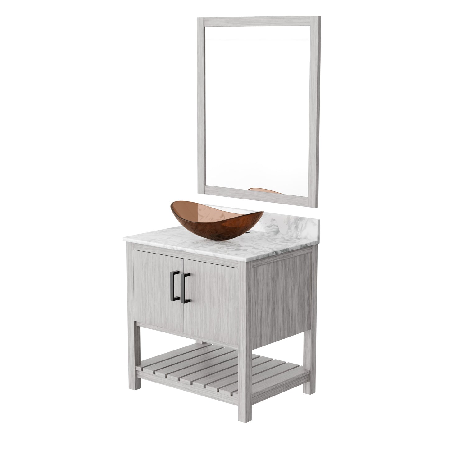 30-inch Novatto bath vanity with Carrara white marble counter and integrated sink, showcasing modern bathroom accessory design.