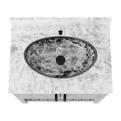 30-inch Novatto bath vanity with Carrara white marble countertop and sink, showcasing elegant bathroom accessory design.