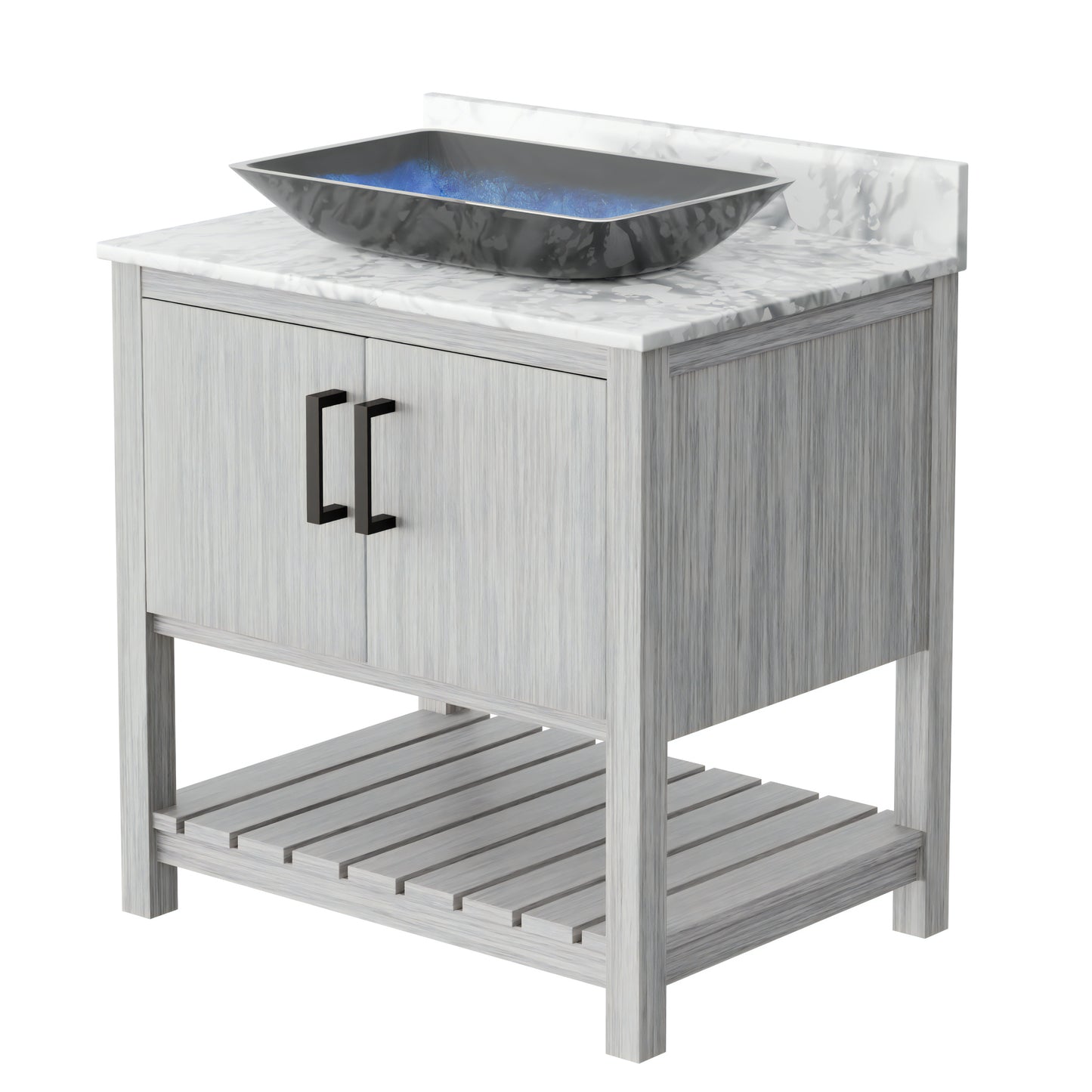 30-inch Novatto bath vanity with Carrara white marble counter and integrated sink, showcasing elegant bathroom accessory design.