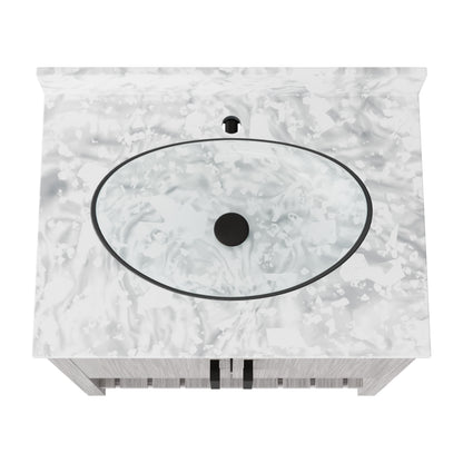 Novatto 30-inch bath vanity with Carrara white marble countertop and integrated sink, modern bathroom accessory.