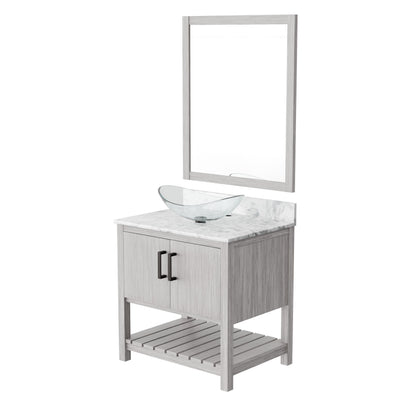 Novatto 30-inch bath vanity with Carrara white marble countertop and sink, featuring sleek modern design and elegant finish.