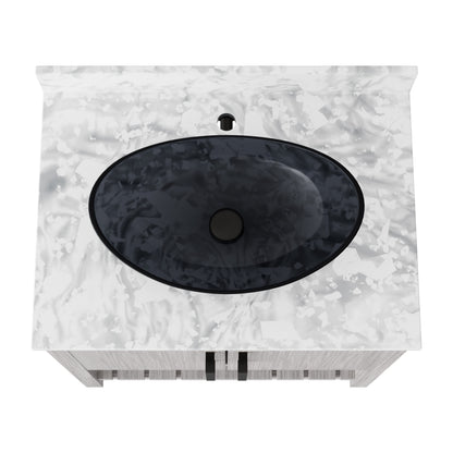 Novatto 30-inch bathroom vanity with Carrara white marble counter and sink, featuring modern design and sleek hardware.