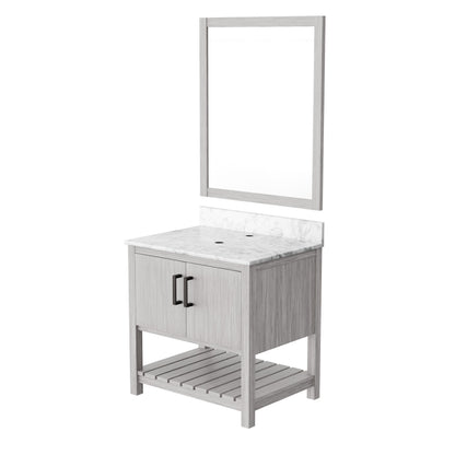 30-inch Novatto vanity with Carrara white marble counter, featuring a sleek bathroom accessory in a modern design.