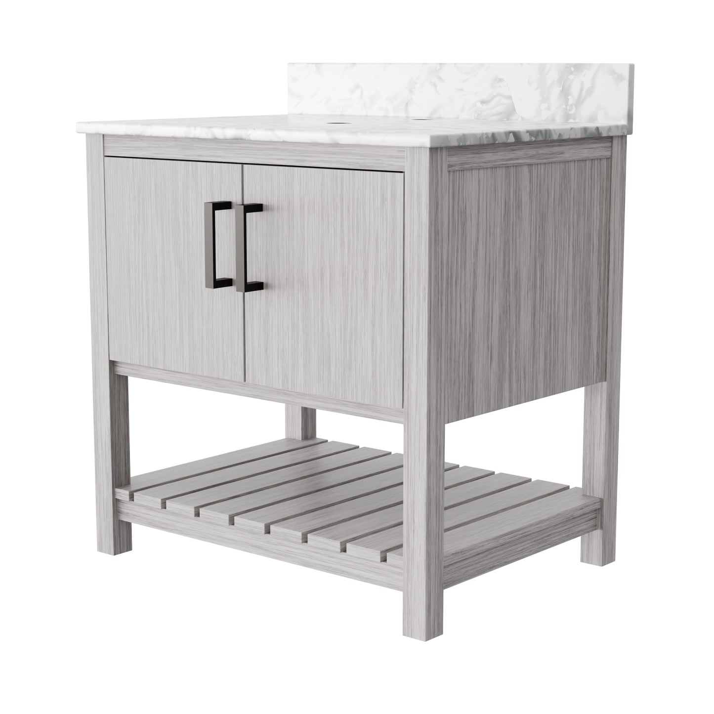 30-inch Novatto vanity with Carrara white marble countertop and sleek design, showcasing elegant bathroom accessory.