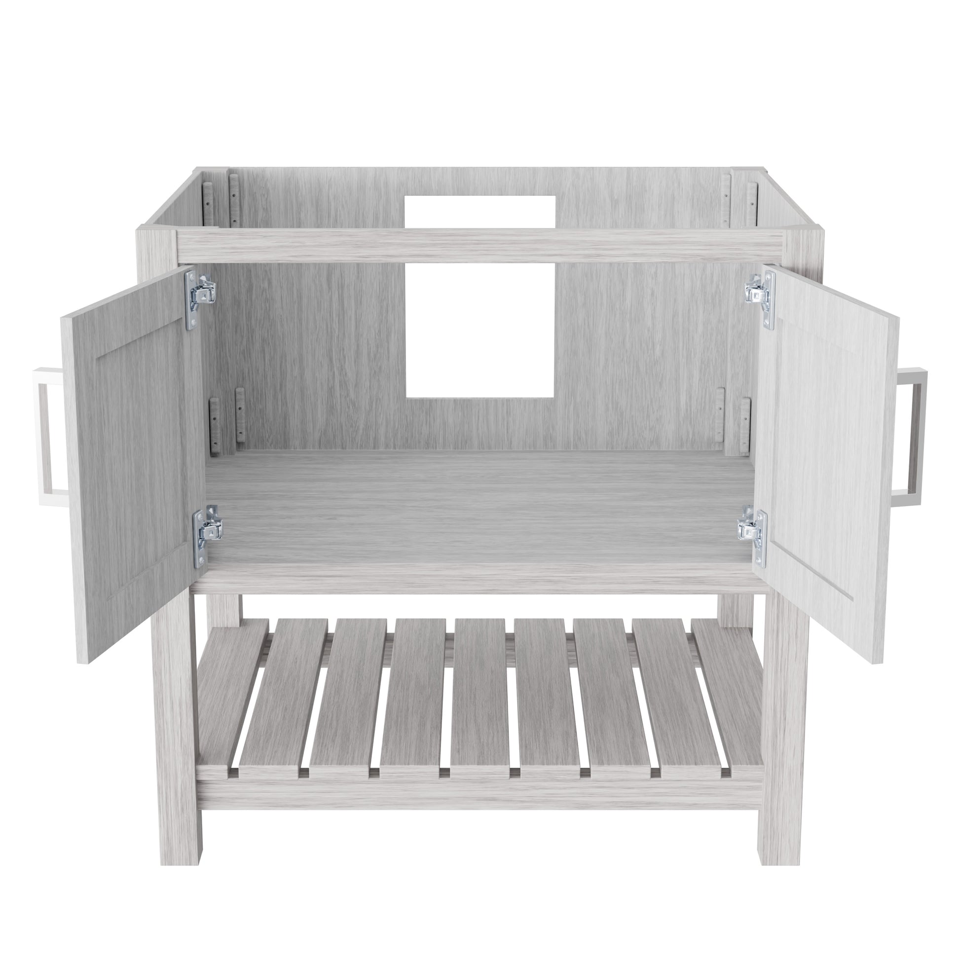 30-inch Storm Grey Bath Vanity by Novatto, showcasing sleek modern design with a smooth finish and elegant hardware.