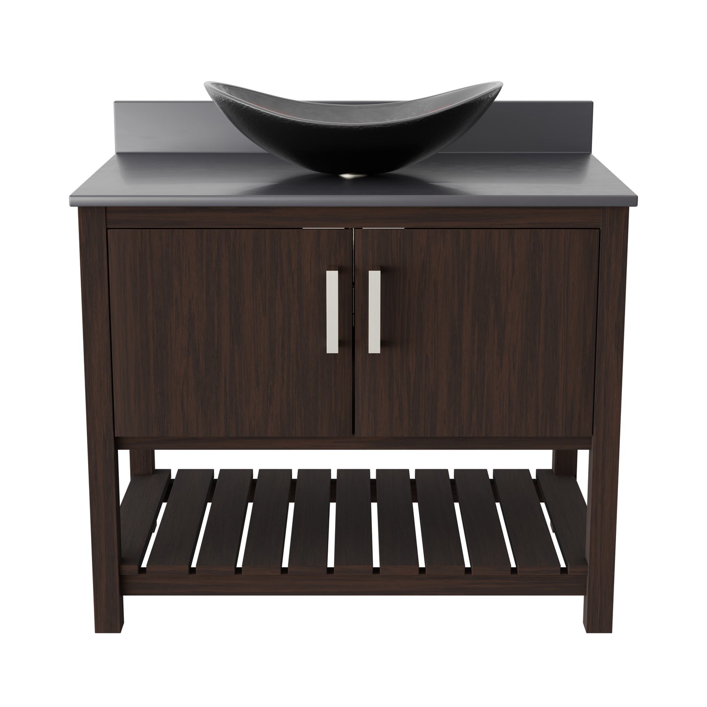 36-inch Novatto bath vanity with storm grey quartz countertop and integrated sink, modern bathroom accessory with sleek design