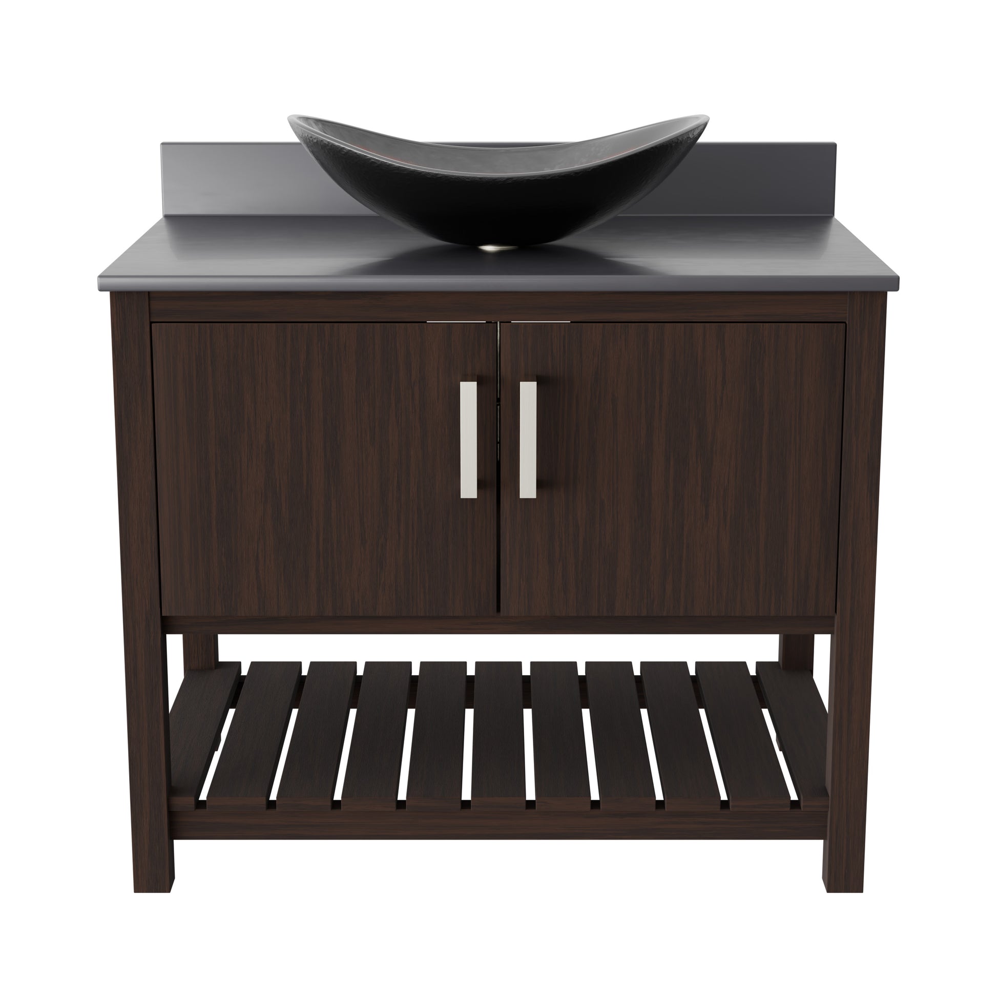 36-inch Novatto bath vanity with storm grey quartz countertop and integrated sink, modern bathroom accessory with sleek design