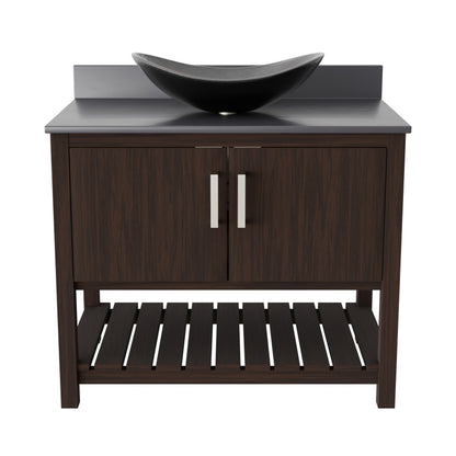 36-inch Novatto bath vanity with storm grey quartz countertop and integrated sink, modern bathroom accessory with sleek design