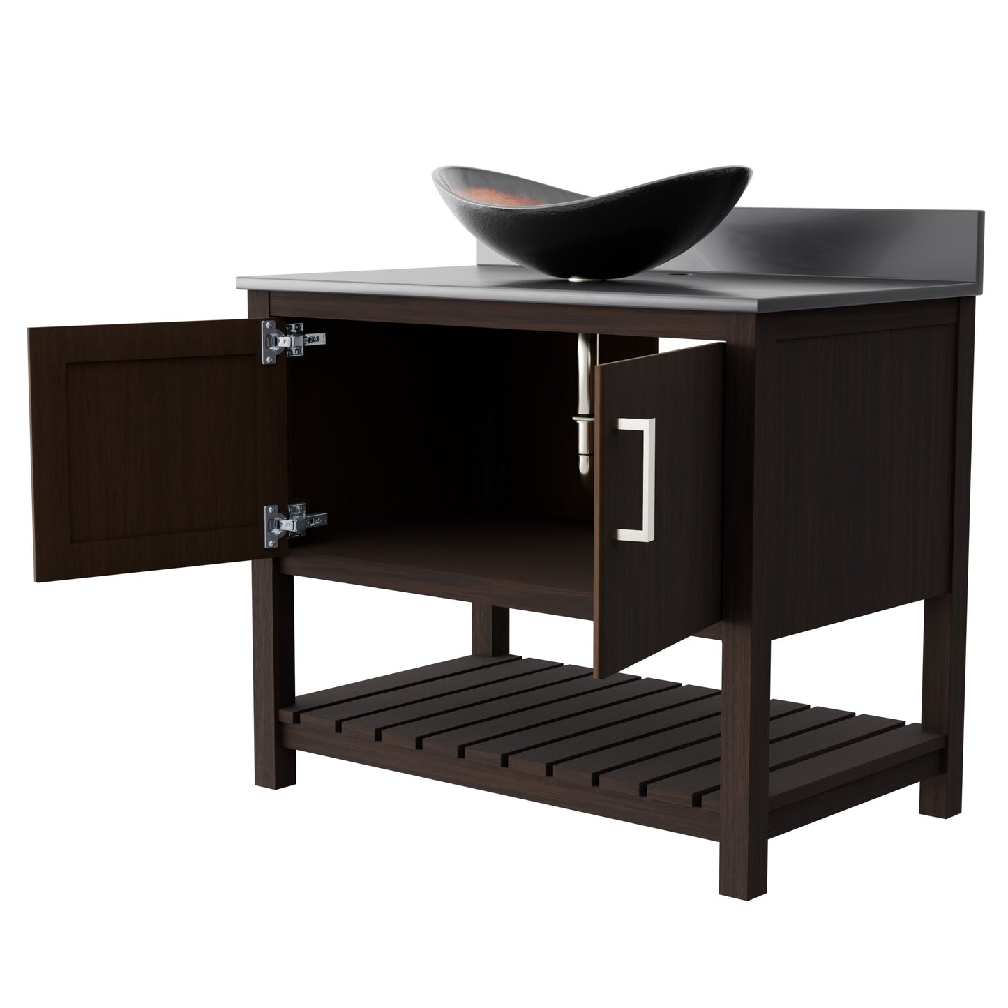 36-inch Novatto bath vanity with storm grey quartz counter and sink, modern bathroom accessory with sleek design