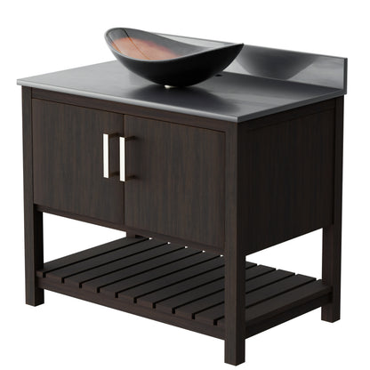 Novatto 36-inch bath vanity with storm grey quartz countertop and integrated sink, modern bathroom accessory.