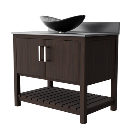 40-inch Novatto bath vanity with storm grey quartz countertop and integrated sink, showcasing sleek modern bathroom design.
