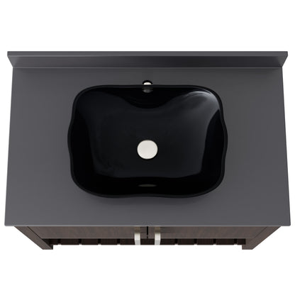 Novatto 36-inch bath vanity with storm grey quartz countertop and sink, modern bathroom accessory with sleek design