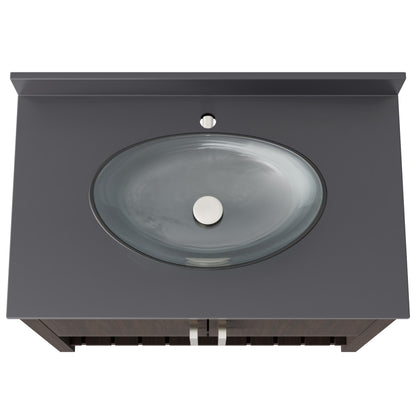 Novatto 36-inch bath vanity with storm grey quartz countertop and sink, modern bathroom accessory with sleek design.