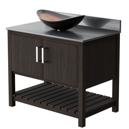 36-inch Novatto bath vanity with storm grey quartz countertop and integrated sink, modern bathroom accessory.
