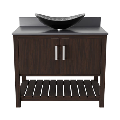 36-inch Novatto bath vanity with storm grey quartz countertop and integrated sink, stylish bathroom accessory.