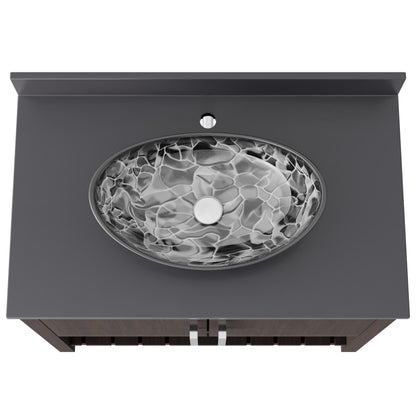 Novatto 36-inch bath vanity with storm grey quartz countertop and integrated sink, modern bathroom accessory.
