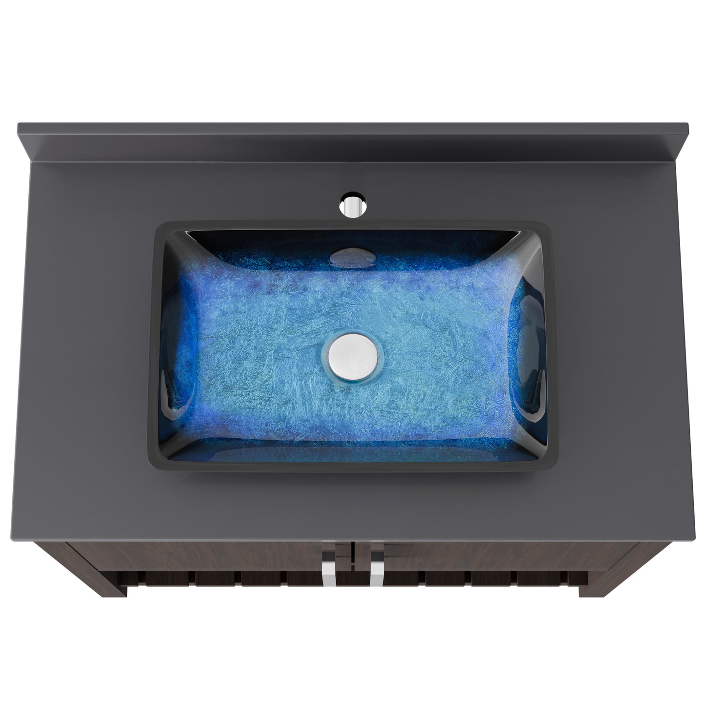 Novatto 36-inch bathroom vanity with storm grey quartz countertop and sink, featuring modern accessory design.