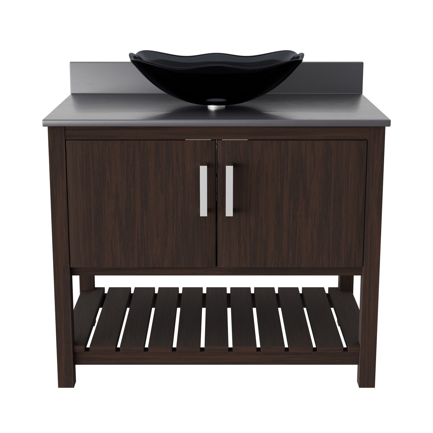 36-inch Novatto bathroom vanity with storm grey quartz countertop and integrated sink, modern accessory for bathroom decor