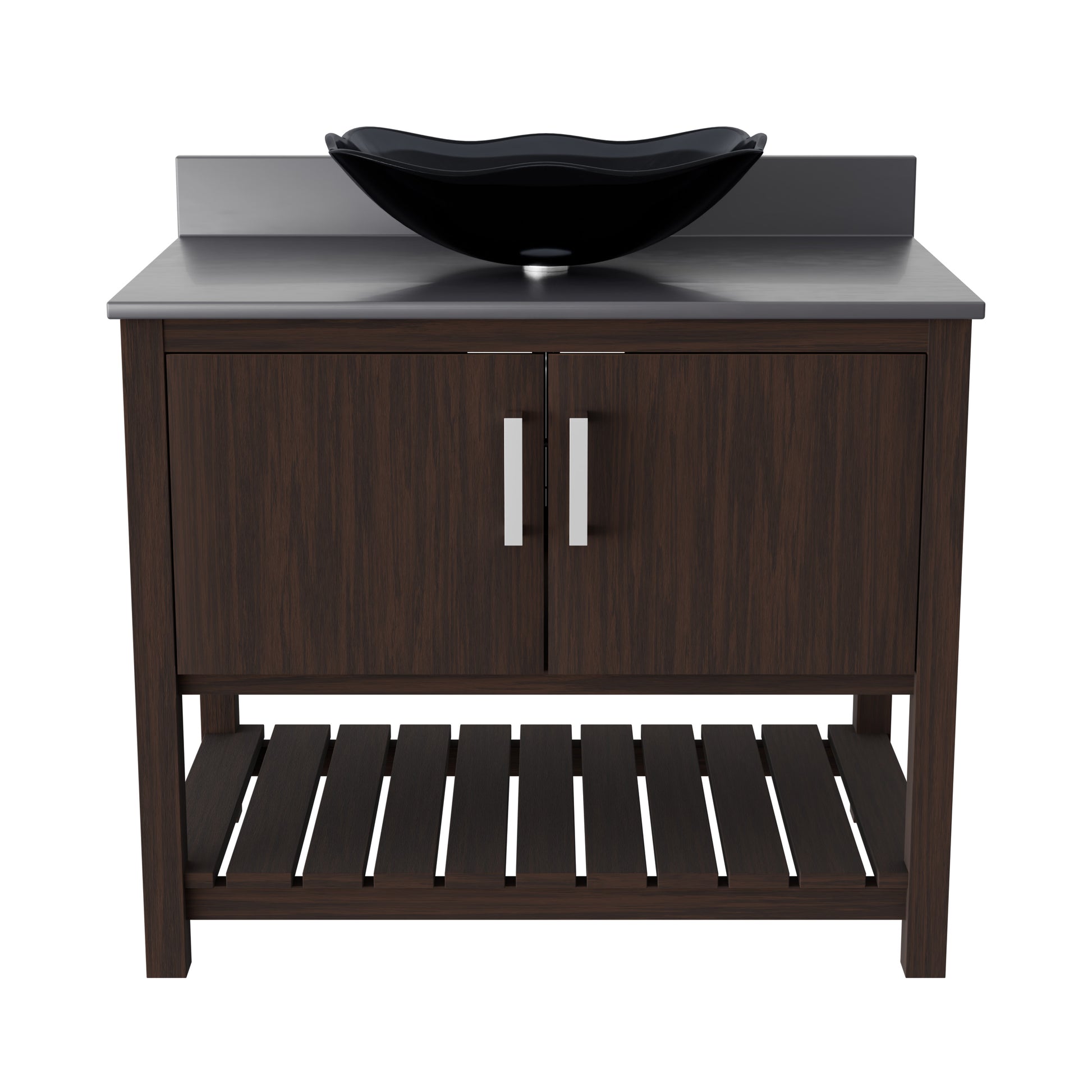 36-inch Novatto bathroom vanity with storm grey quartz countertop and integrated sink, modern accessory for bathroom decor