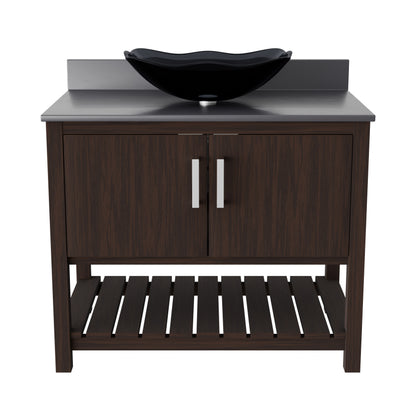 36-inch Novatto bathroom vanity with storm grey quartz countertop and integrated sink, modern accessory for bathroom decor