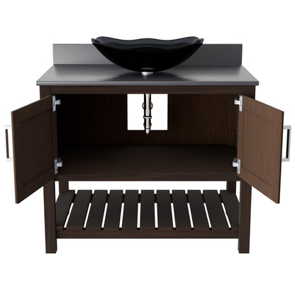 36-inch Novatto bathroom vanity with storm grey quartz countertop and integrated sink, modern accessory for stylish bathroom decor