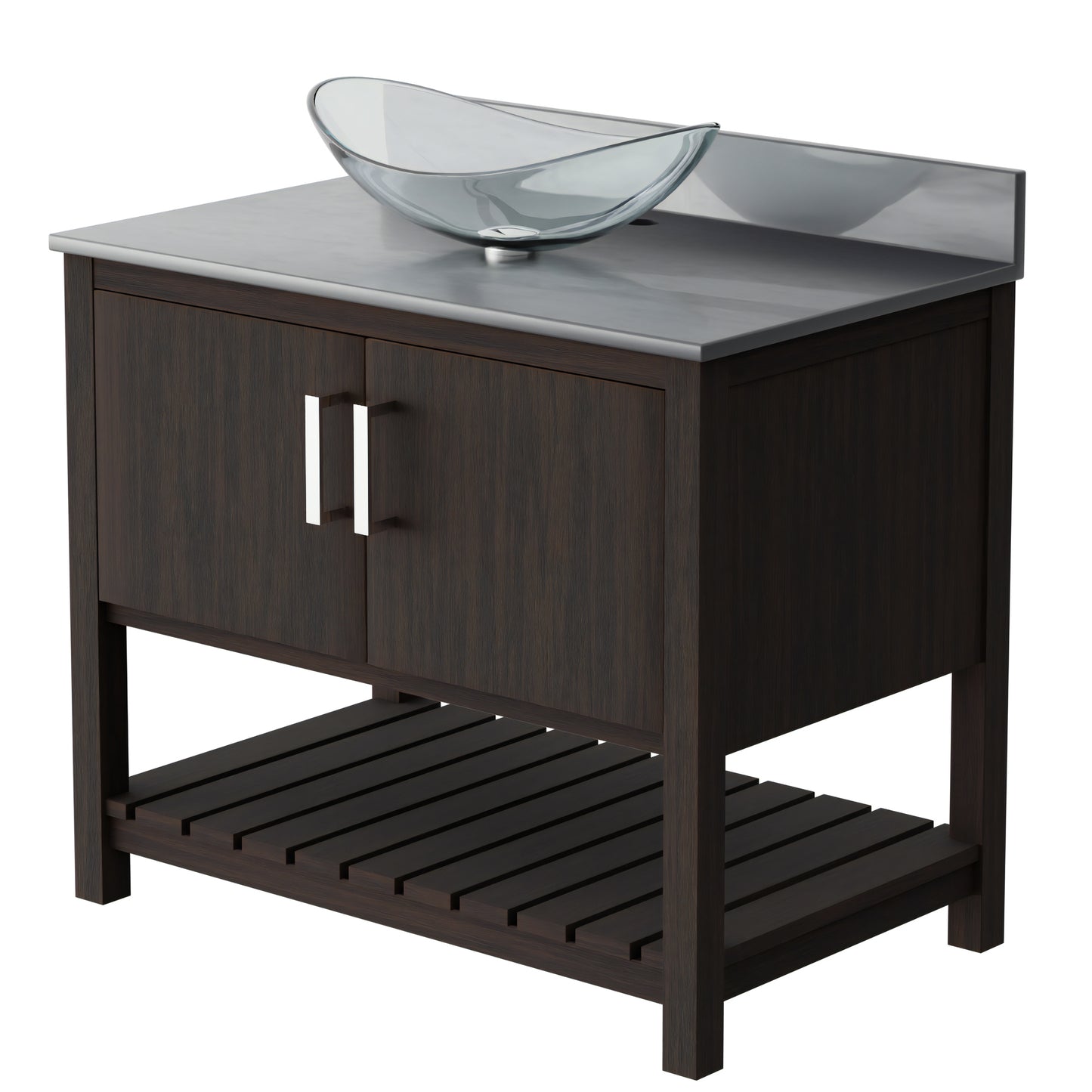 Novatto 36-inch bathroom vanity with storm grey quartz countertop and sink, modern accessory for stylish bathroom decor
