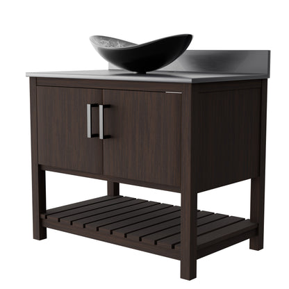 36-inch Novatto bath vanity with storm grey quartz counter and integrated sink, showcasing its sleek design and modern finish.