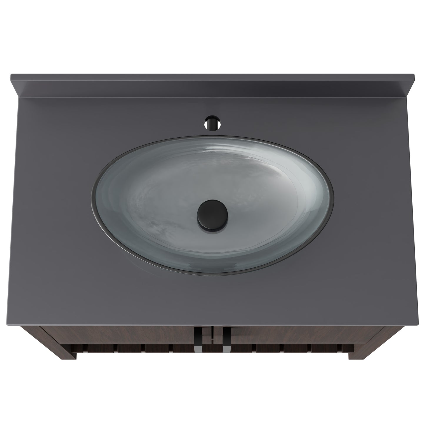 Novatto 36-inch bath vanity with storm grey quartz countertop and integrated sink, showcasing modern bathroom accessory design.