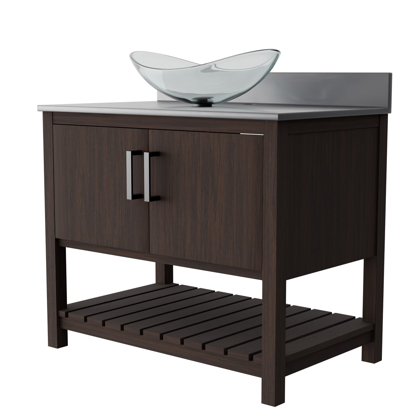 Novatto 36-inch bath vanity with storm grey quartz countertop and sink, modern bathroom accessory with sleek design