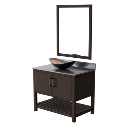 36-inch Novatto bath vanity with storm grey quartz countertop and sink, showcasing modern bathroom accessory design.