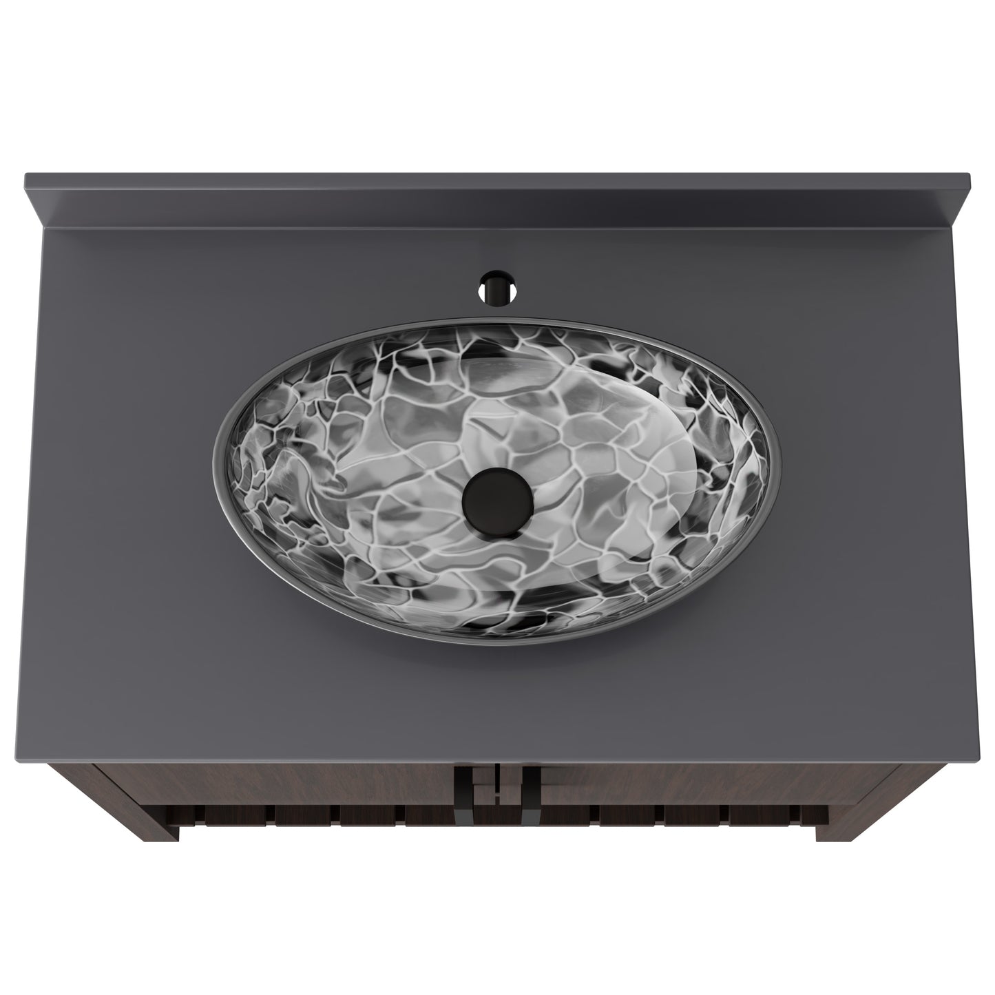 Novatto 36-inch bath vanity with storm grey quartz countertop and integrated sink, modern bathroom accessory with sleek design.