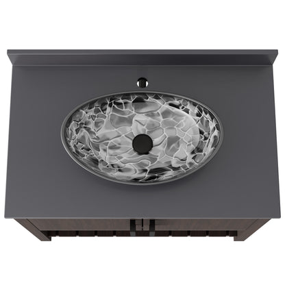 Novatto 36-inch bath vanity with storm grey quartz countertop and integrated sink, modern bathroom accessory with sleek design.