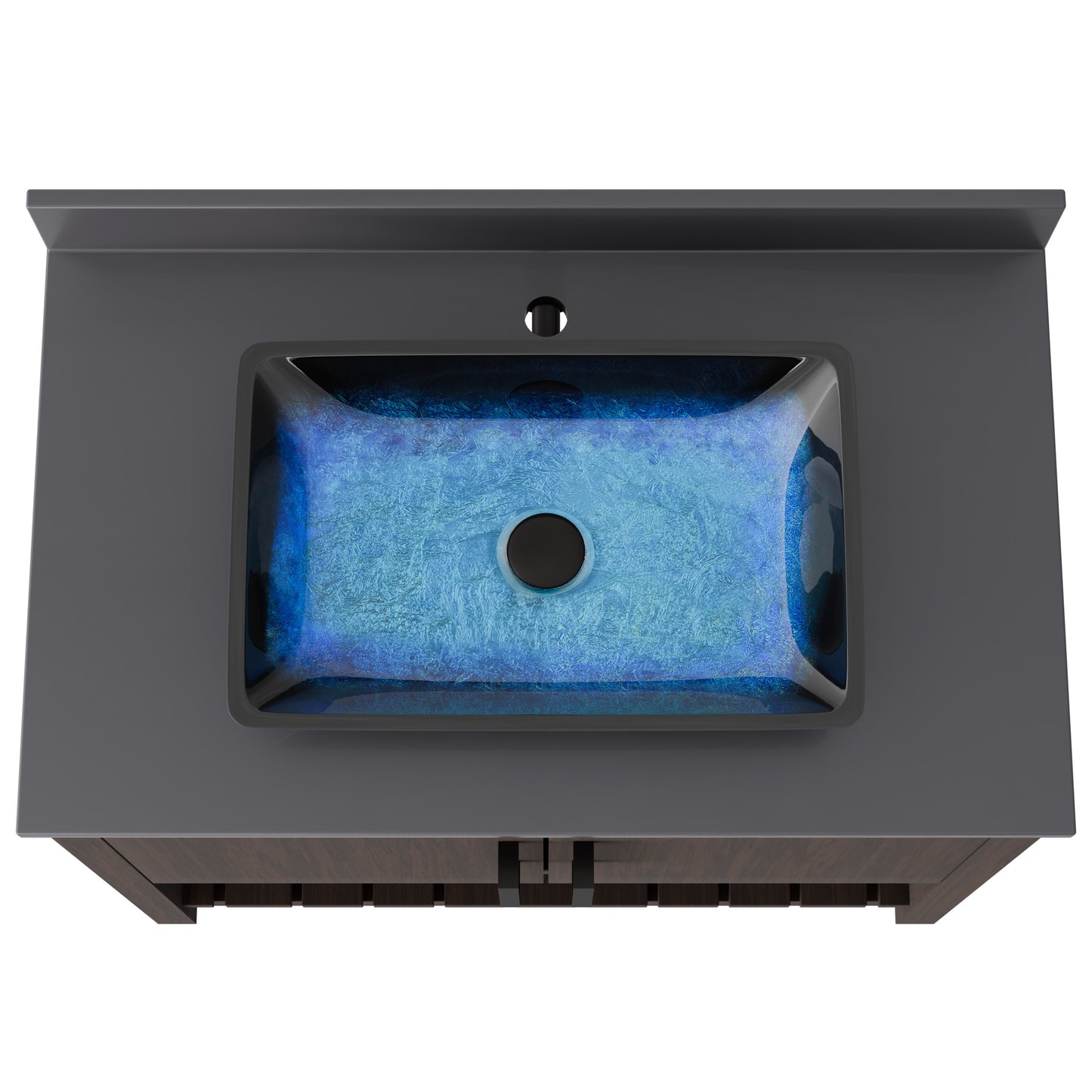 Novatto 36-inch bath vanity with storm grey quartz countertop and integrated sink, modern bathroom accessory.