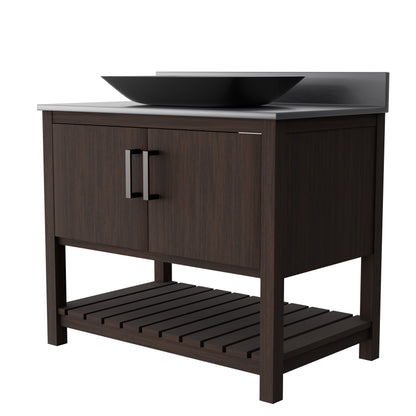 36-inch Novatto bath vanity with storm grey quartz countertop and sink, showcasing the sleek design and modern finish.