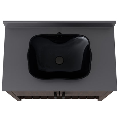 36-inch Novatto bath vanity with storm grey quartz countertop and sink, showcasing modern bathroom accessory design.