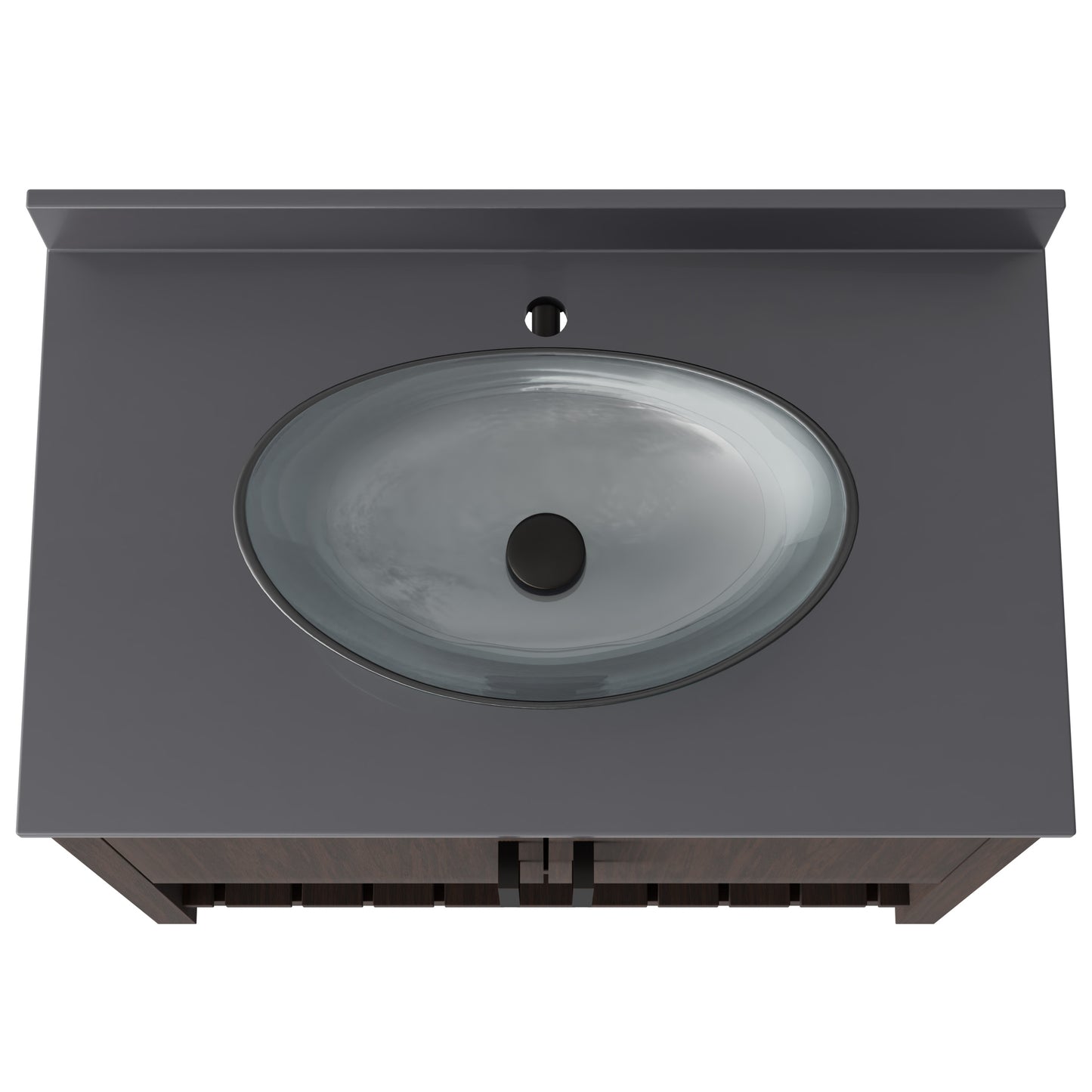 Novatto 36-inch bath vanity with storm grey quartz countertop and sink, showcasing sleek bathroom accessory design.