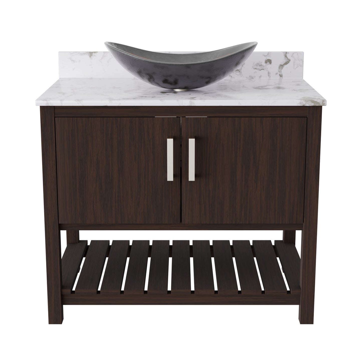 Novatto 36-inch bath vanity with cafe mocha quartz counter and sink, showcasing the sleek modern design and elegant finish.