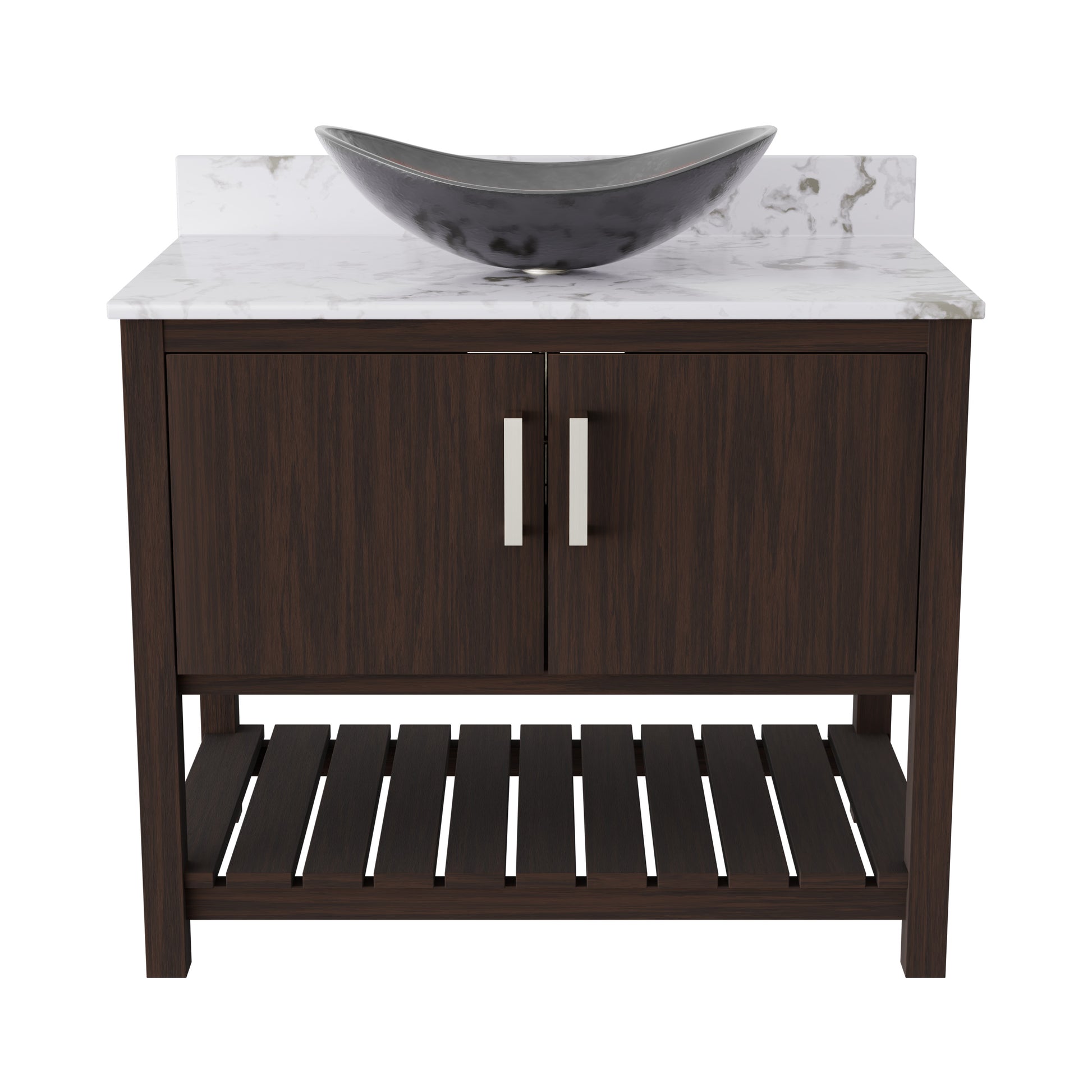 Novatto 36-inch bath vanity with cafe mocha quartz counter and sink, showcasing the sleek modern design and elegant finish.