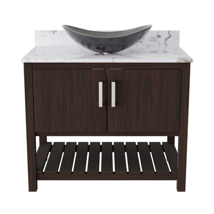 Novatto 36-inch bath vanity with cafe mocha quartz counter and sink, showcasing the sleek modern design and elegant finish.