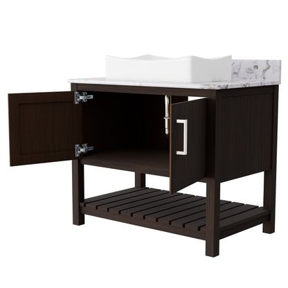 36-inch Novatto bath vanity with cafe mocha quartz countertop and sink, modern bathroom accessory with sleek design.