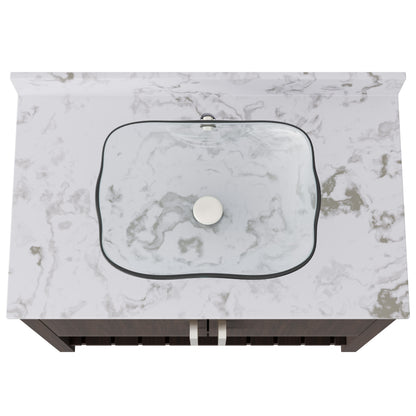 36-inch Novatto bath vanity with cafe mocha quartz countertop and sink, showcasing sleek design and modern bathroom accessory.