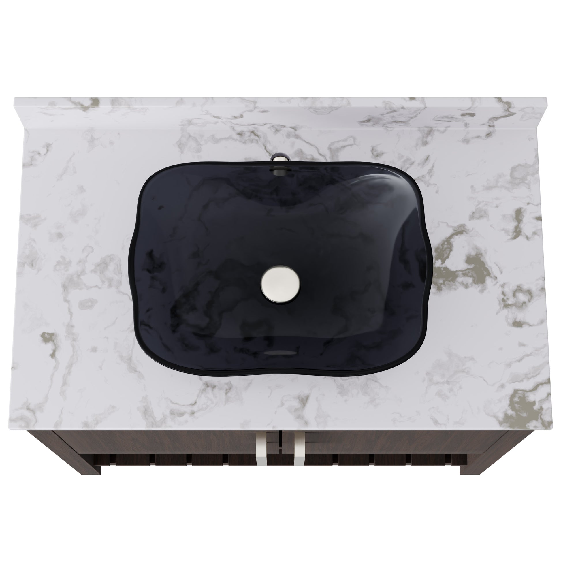 36-inch Novatto bath vanity with cafe mocha quartz counter and sink, showcasing sleek design and modern bathroom accessory.